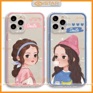 Ốp lưng cô gái chibi cạnh vuông chống sốc silicon trong suốt bảo vệ camera cho ip 6/6s/7/8/X/XS/11/12/13/14 Pro Plus Max