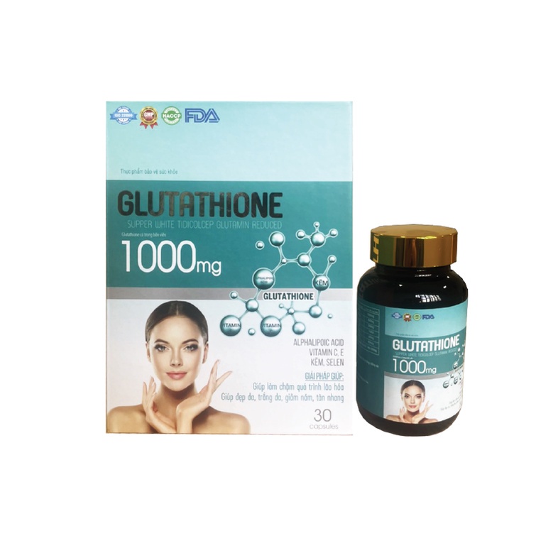Glutathione 1000mg lọ 30 viên nang Trường Đại Hưng - Viên uống Trắng Da, nám tàn nhang, các vết sạm nám, đốm nâu.