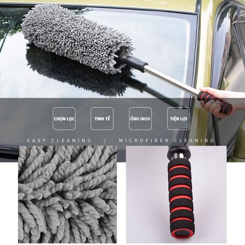 Chổi rửa xe ô tô sợi dầu chuyên dụng, chổi lau xe ô tô cán co rút tiện lợi, chổi vệ sinh ô tô sạch