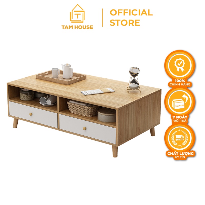 Bàn trà café màu gỗ phối trắng Tâm House K145
