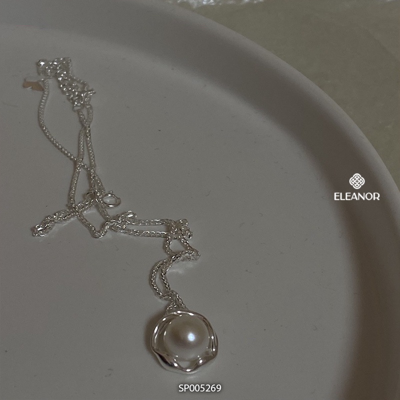 Dây chuyền nữ bạc 925 Eleanor Accessories mặt tròn đính ngọc trai nhân tạo phụ kiện trang sức 5269