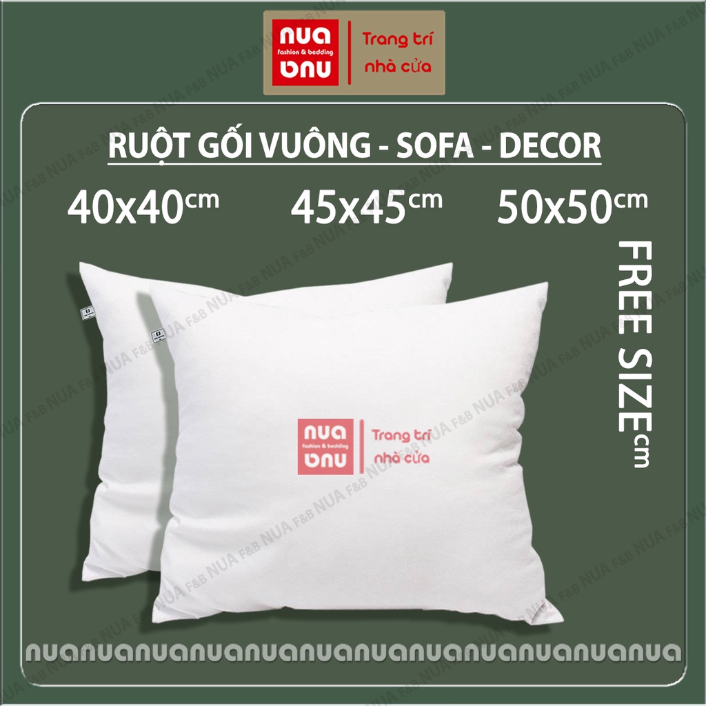 Ruột gối vuông sofa có khóa bông gòn Polyester 15D, ruột gối 45x45,50x50,40x40 trang trí decor