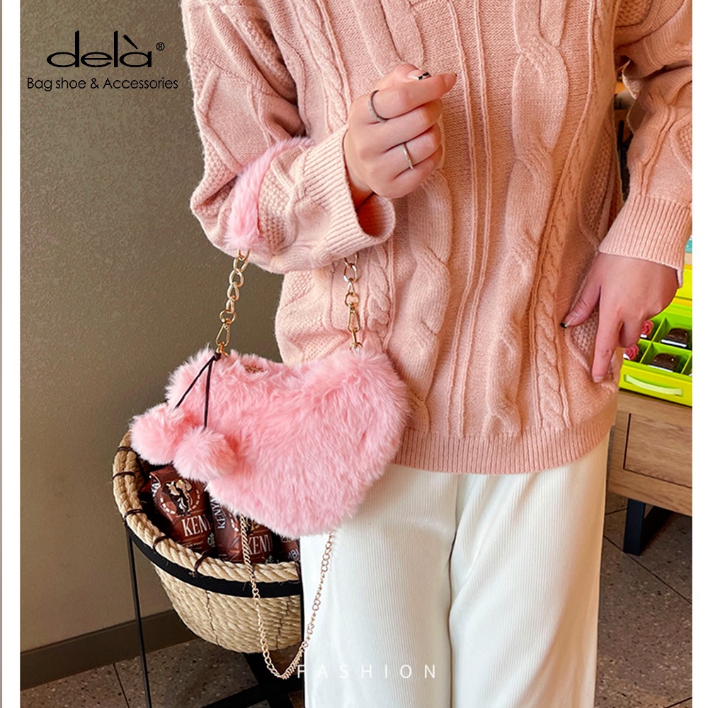 Dela Túi Đeo Chéo Nhỏ Bằng Lông Xù Hình Trái Tim Dễ Thương Thời Trang Mùa Đông 2023 Dành Cho Bạn Nữ