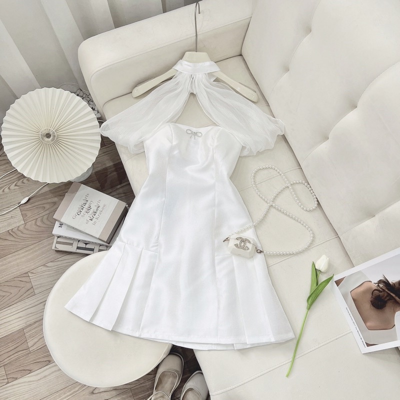 Set váy tác ta cúp ngực kèm cổ tơ