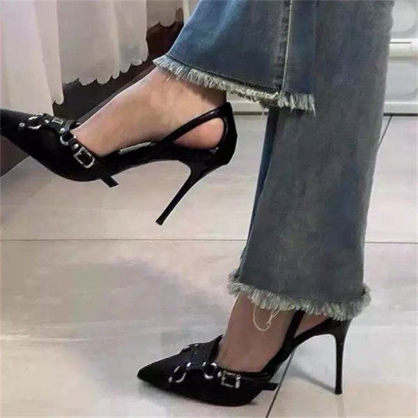 Giày Cao Gót Da Phối Lưới Thoáng Khí Mũi Nhọn 3.15 Inch Thời Trang Cho Nữ Size 35-40