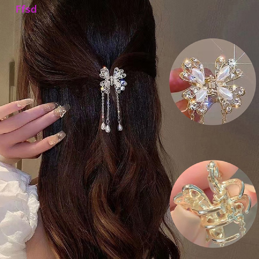 Kẹp Tóc Tua Rua Hình Bướm Đính Đá Ngọc Trai Cho Nữ