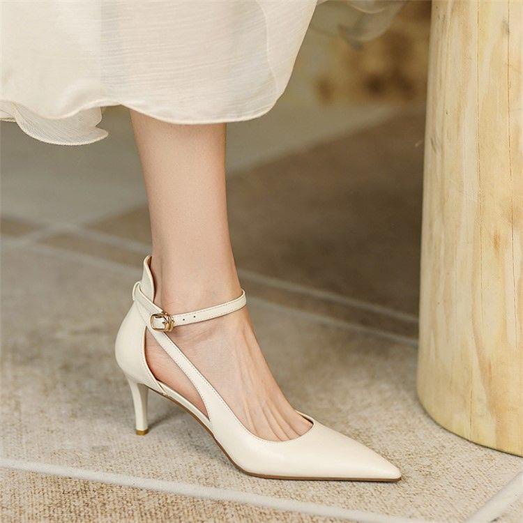 Giày Cao Gót Mũi Nhọn Thiết Kế Dây Cột Thời Trang Pháp Thanh Lịch Cho Nữ