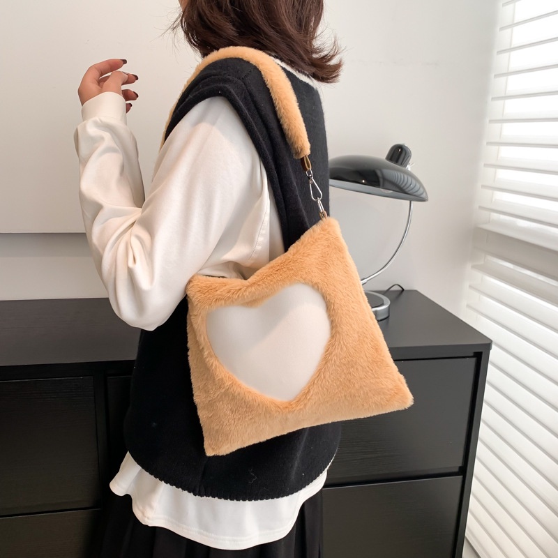 Túi Đeo JASMIN NOIR Chéo Vai In Hình Trái Tim Lông Xù Thời Trang Dành Cho Nữ