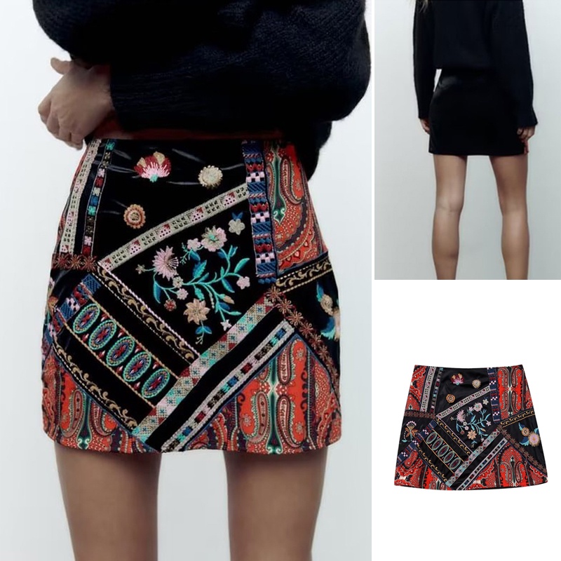 Zara Chân Váy mini Thêu Họa Tiết Thổ Cẩm Nổi Tiếng Phong Cách Thời Trang Mùa Xuân 236895222