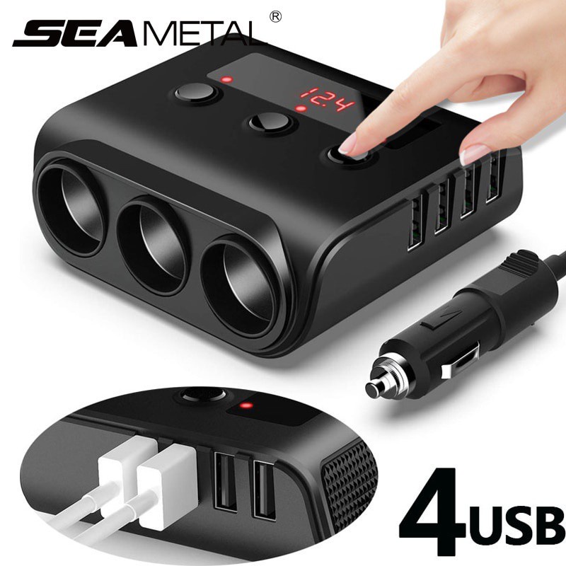 Cục Sạc Xe Hơi SEAMETAL 12V / 24V 4 Cổng USB 3 Màn Hình Hiển Thị Điện Áp 100W Với Công Tắc Riêng Biệt