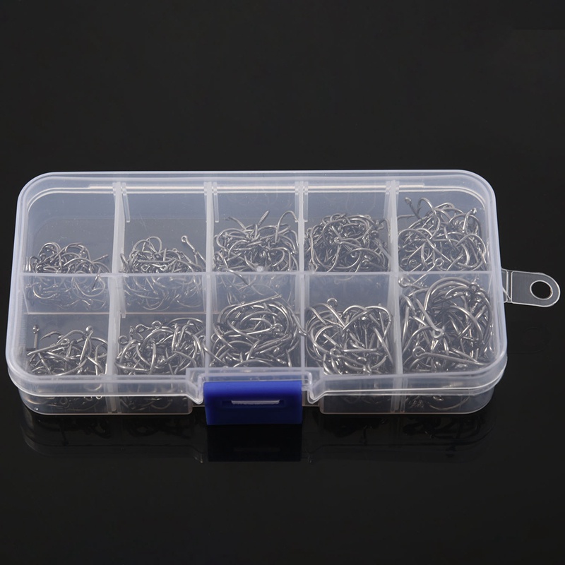 Hộp 500 Lưỡi Câu Cá Bằng Thép Carbon 10 Kích Cỡ