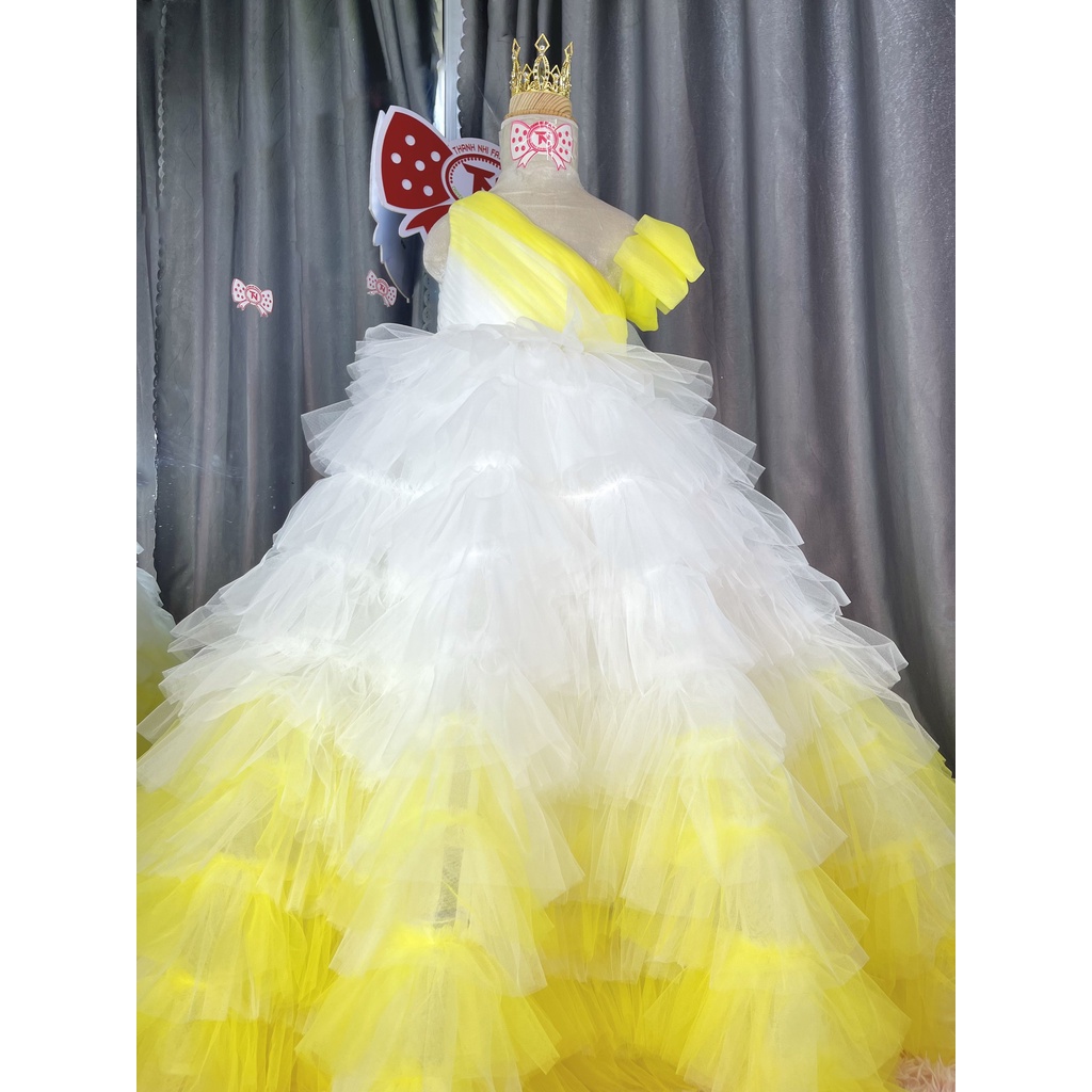 Váy Công Chúa Trắng Vàng Cao Cấp dự tiệc, sinh nhật, đám cưới hàng Thiết Kế Cao Cấp Thanh Nhi Fashion TN7223001