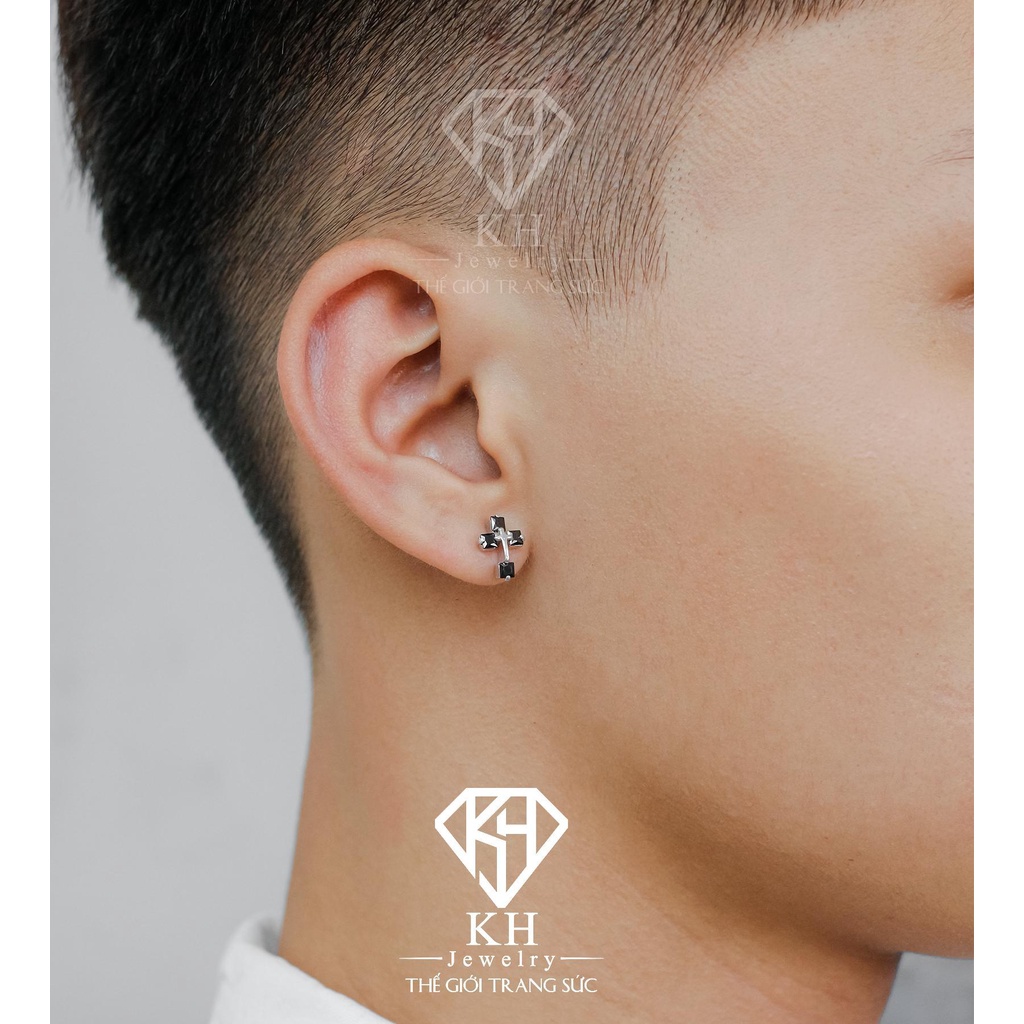 Khuyên Tai Thánh Giá Đá Đen KHJER059
