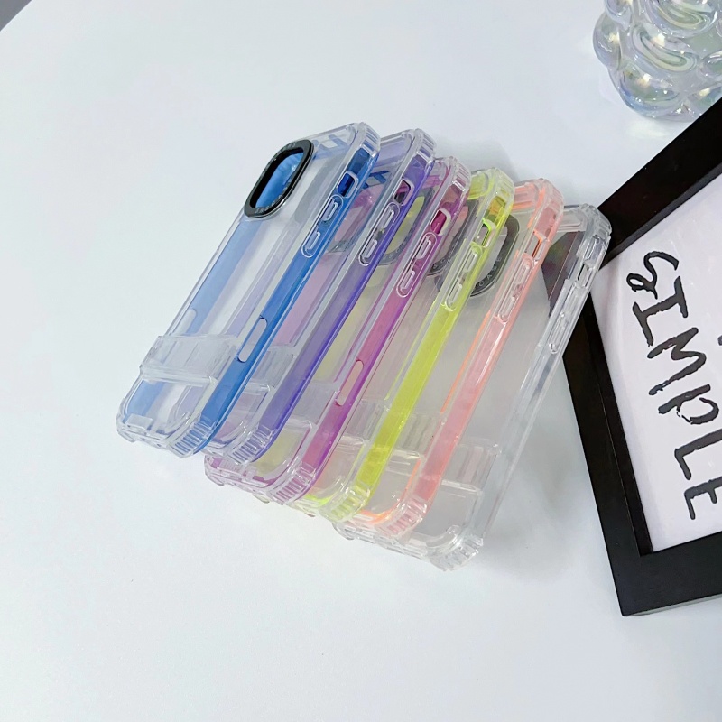 Ốp Điện Thoại Trong Suốt Kèm Giá Đỡ 2 Trong 1 Đơn Giản Cho iPhone 14 13 12 11 Pro Max XS XR X 8 7 Plus