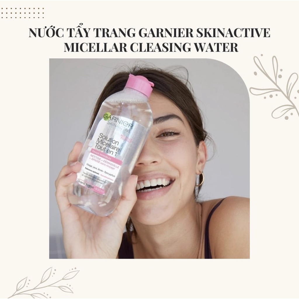 Nước tẩy trang Garnier hồng 700ml, nước tẩy trang da nhảy cảm, nước tẩy trang sạch sâu Micellar Cleansing Water