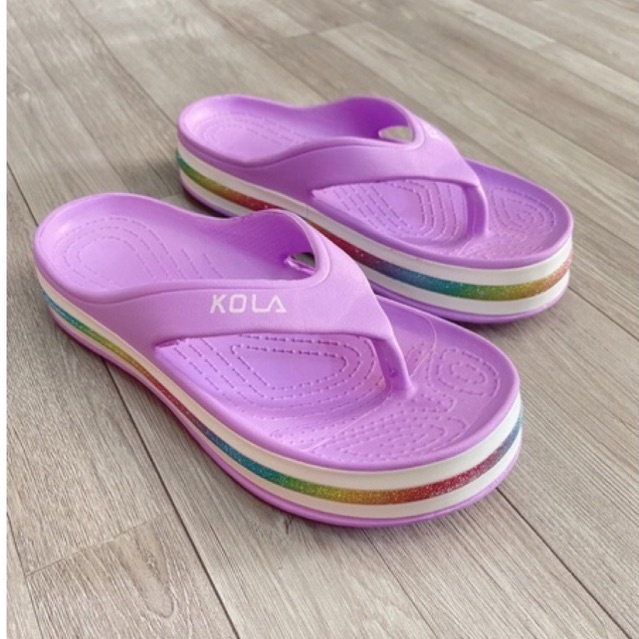 Dép kẹp cross nữ đế đúc nguyên khối viền kim tuyến cao 3cm đi biển đi mưa chống trơn trượt - DL182