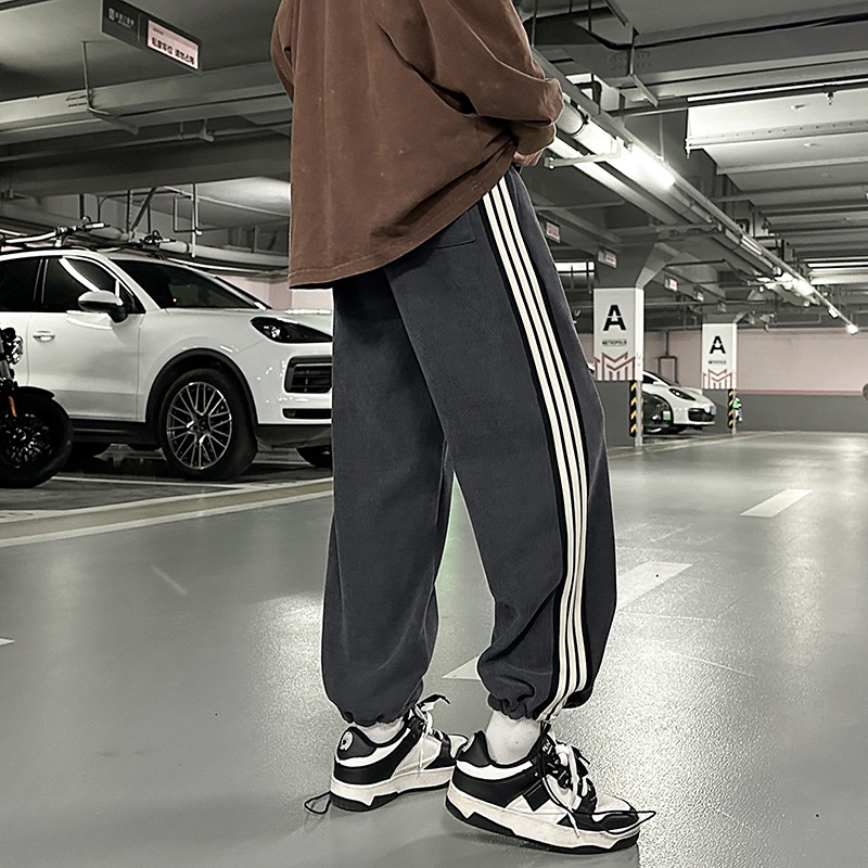 Quần dài AOKANG ống rộng họa tiết kẻ sọc bên phong cách Hàn Quốc thời trang dành cho nam