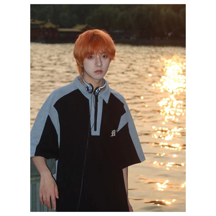 Áo polo Tay Ngắn Dáng Rộng Phối Màu Tương Phản Thời Trang Mùa Hè 2023 Mới Cho Nam Và Nữ