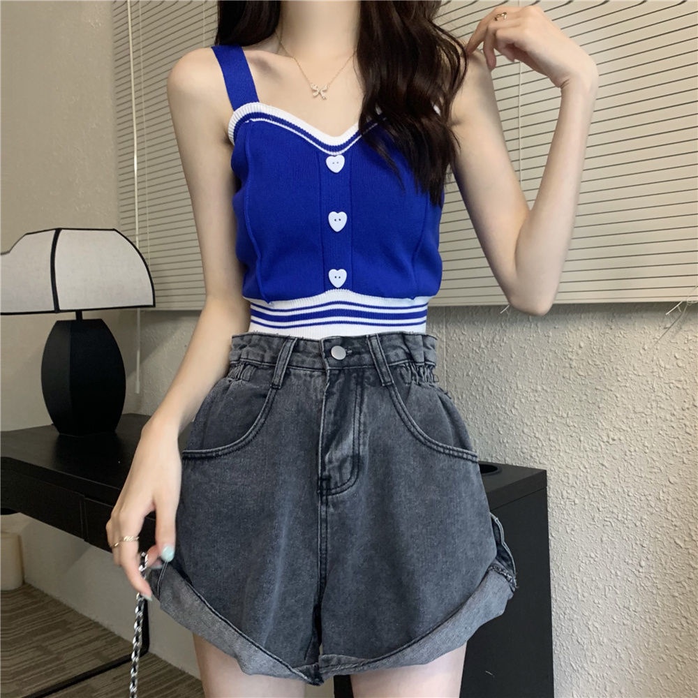 COZOK Áo Tank Top Dệt Kim Sát Nách Dáng Ôm Phối Nút Hình Trái Tim