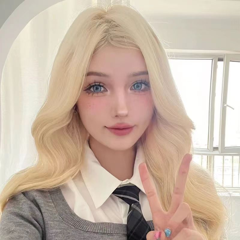 Bộ Tóc Giả Dài / Xoăn Màu Vàng Trắng Phong Cách Hàn Quốc Thời Trang Cho Nam Và Nữ