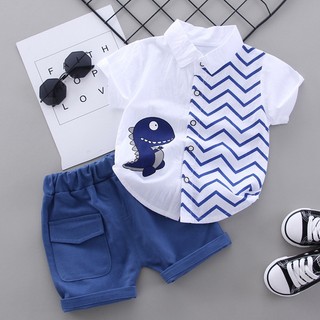 Bộ Áo Thun Cotton In Hình Khủng Long + Quần Ngắn Thời Trang Mùa Hè Cho Bé Trai 1 2 3 4 Tuổi