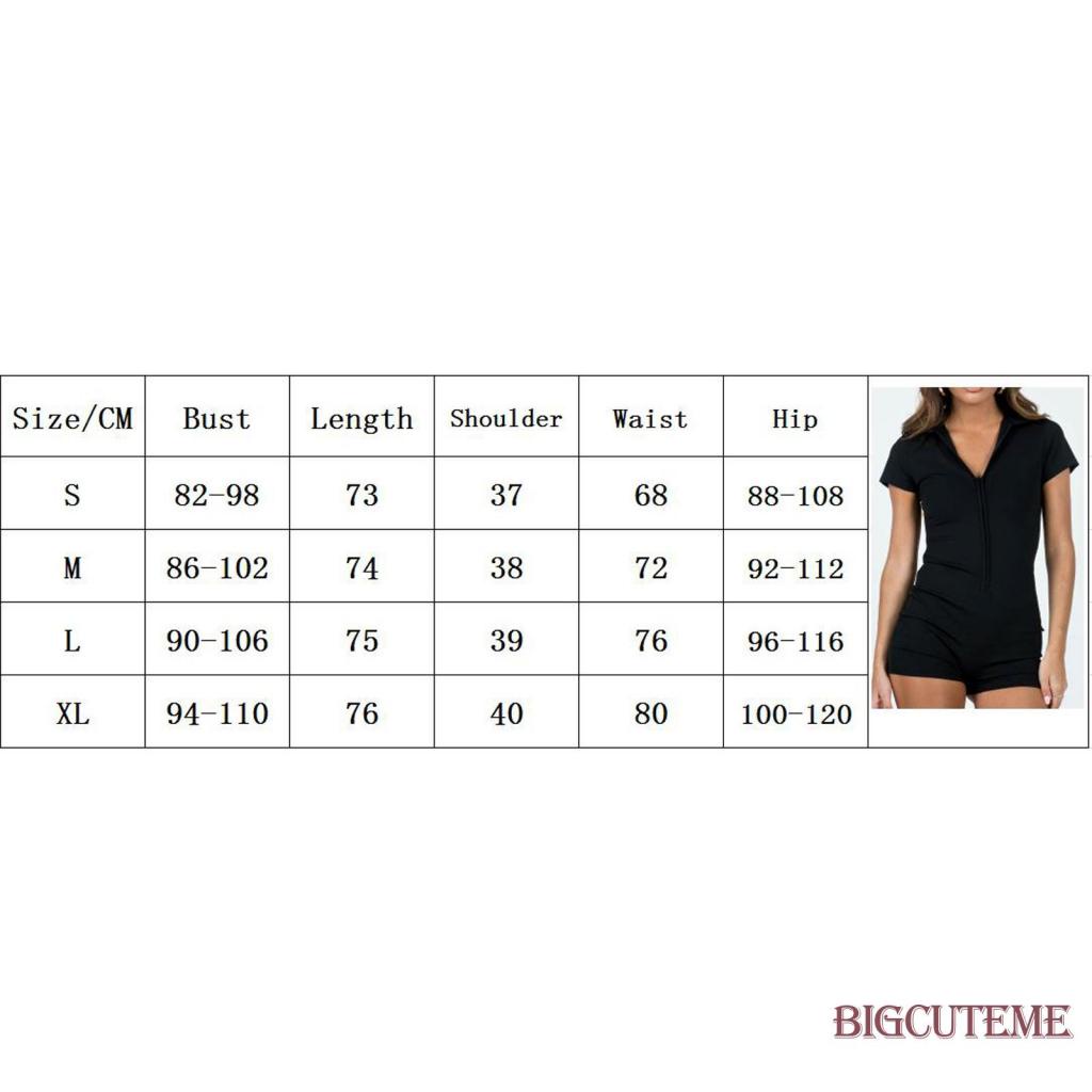 Bộ Áo Liền Quần Ngắn Tay Cổ Chữ V Màu Trơn Có Khóa Kéo Trước Thời Trang Cho Nữ