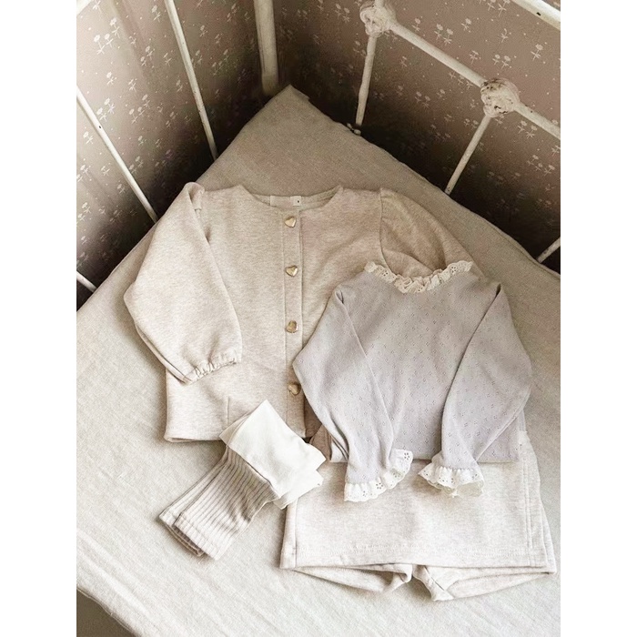 Áo Thun Dệt Kim Tay Dài Cổ Ren Màu Trơn Thời Trang Xuân Thu Dành Cho Bé Gái R165