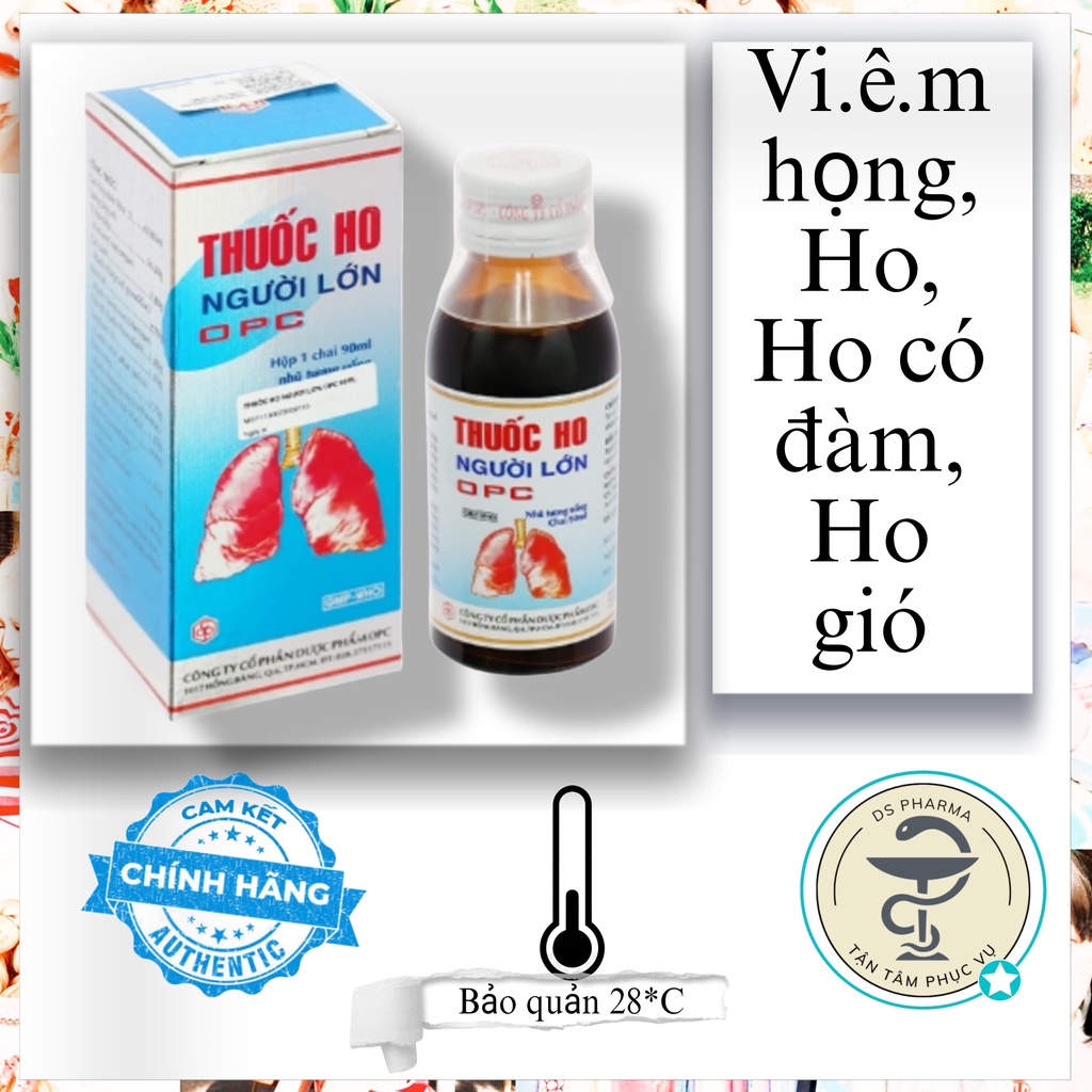 Siro Ho Người Lớn OPC Giảm Đau Rát Cổ Họng Giải Cảm Ho Gió Ho Khan (CHai 90ml)