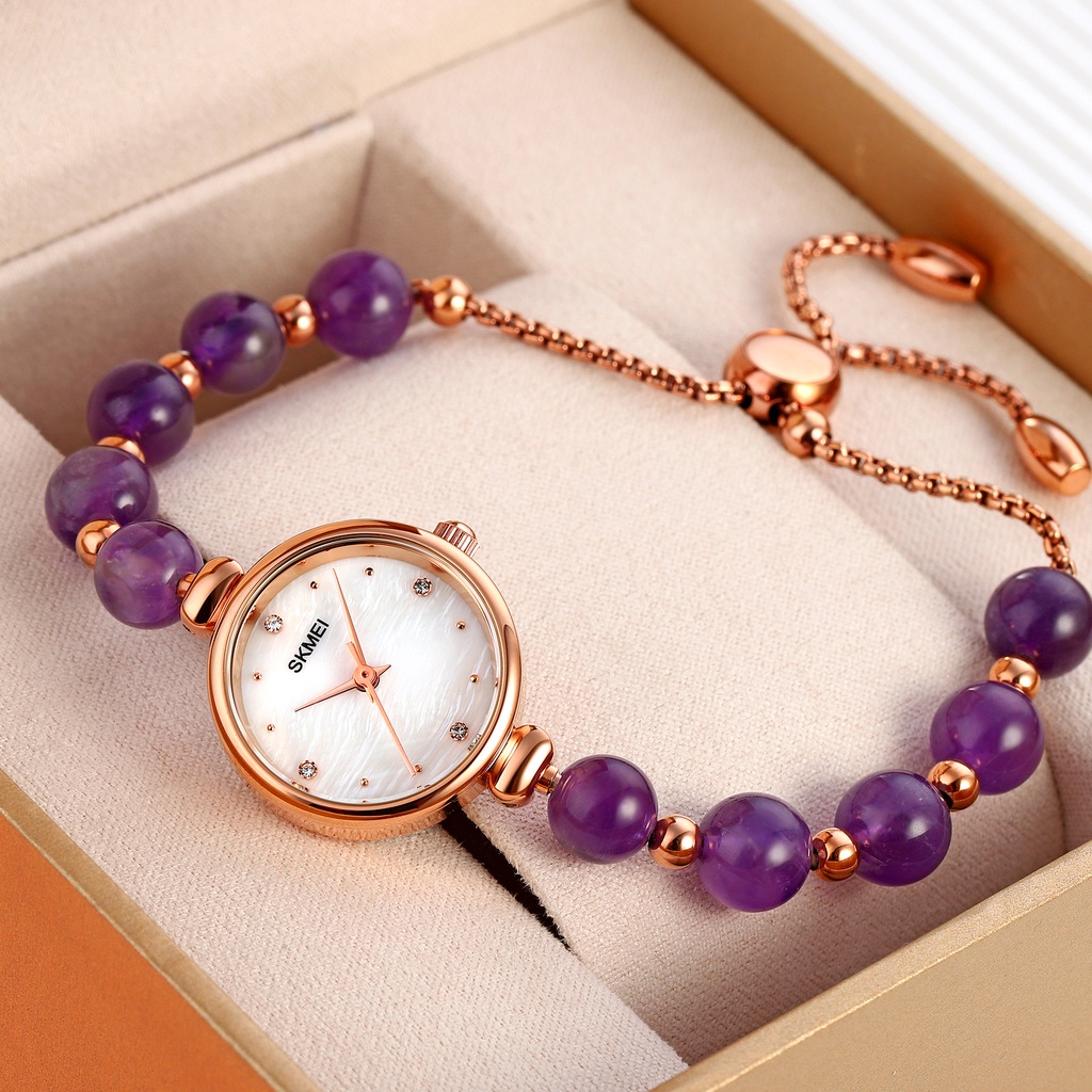 Đồng hồ đeo tay SKMEI máy thạch anh dây thép không gỉ đính hạt ngọc trai nhân tạo cao cấp thời trang
