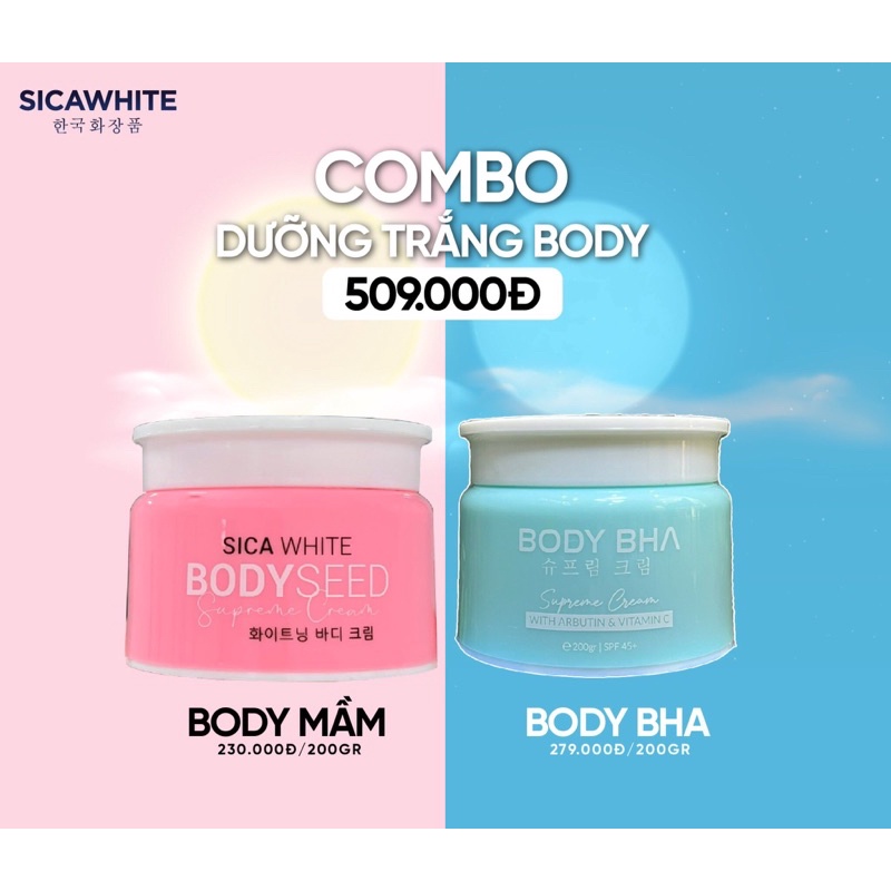 [FREE SHIP] BODY BHA Ủ TRẮNG SVIP SICA, KEM BODY VIP SICA WHITE, BODY MẦM GẠO SICA BODY SEEDNG, COMBO TRẮNG DA NGÀY ĐÊM | BigBuy360 - bigbuy360.vn