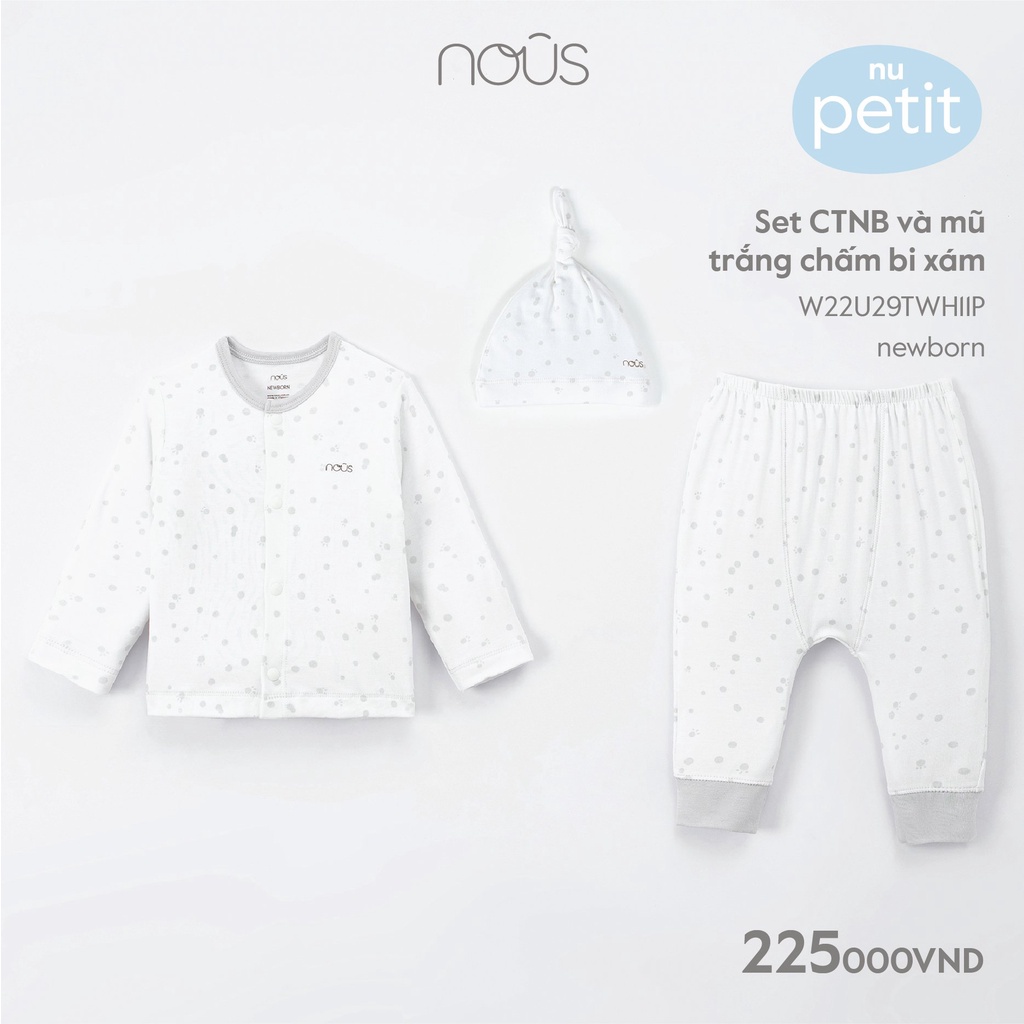 Set bộ quần áo cài thẳng dài tay và mũ Nous Petit sơ sinh/newborn ( 3-5,5kg )