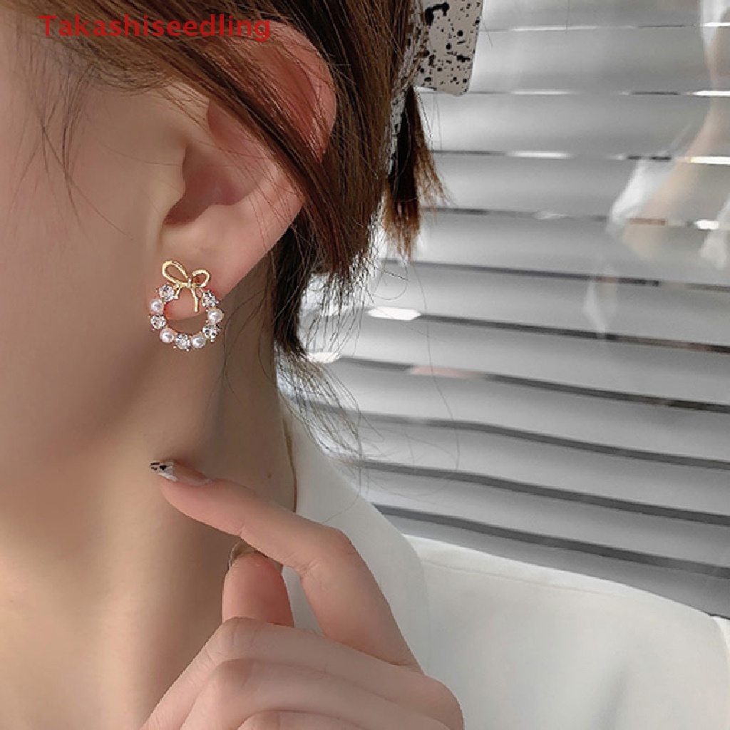 (Takashiseedling) Bông Tai Đính Ngọc Trai Giả Bằng Kim Loại Thanh Lịch Thời Trang Dự Tiệc Cưới Dành Cho Nữ