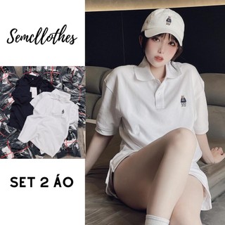 Set 2 áo thun nữ áo polo thêu hình gấu hot hit lên dáng cực sang chảnh xả hàng