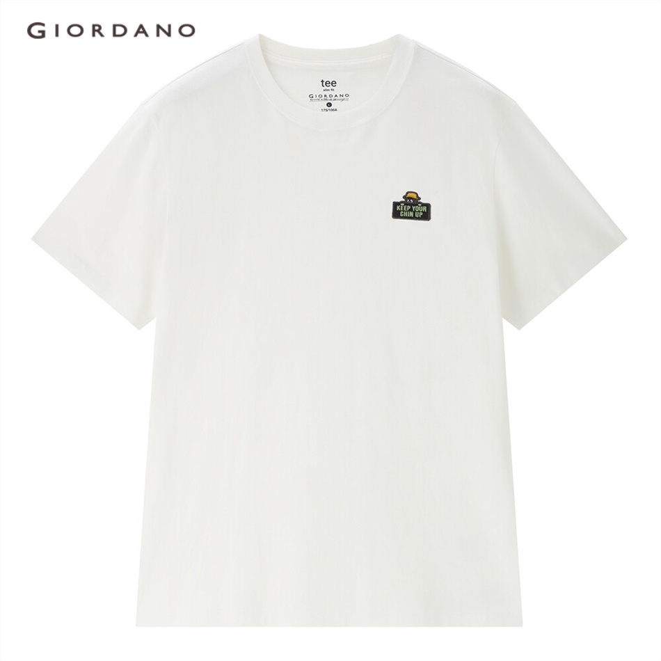 Áo thun cotton GIORDANO 01023440 cổ tròn thêu hình gấu