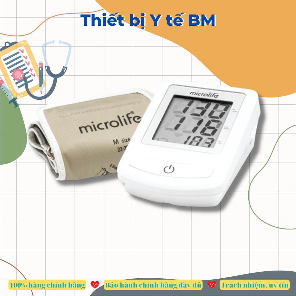 Máy đo huyết áp và nhịp tim Microlife 3NZ1-1P chỉ 1 nút bấm, có cảnh báo rối loạn nhịp tim PAD -Tbyt BM