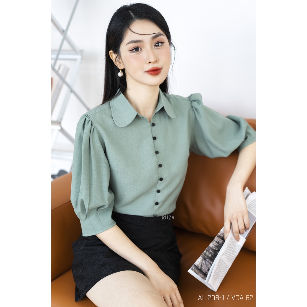 Áo sơ mi nữ RUZA tay lỡ Xô Linen thời trang công sở thanh lịch AL 208