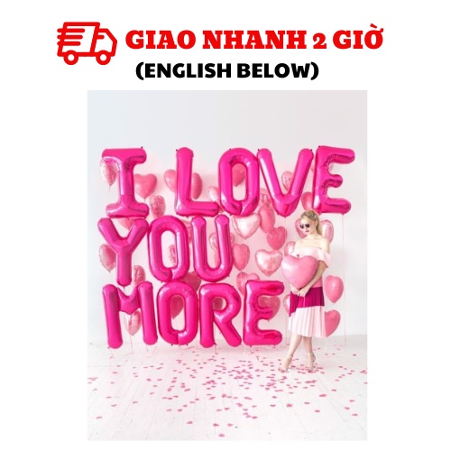 Bộ Bóng Chữ I LOVE YOU MORE Hồng Trang Trí Valentine - Pink I LOVE YOU MORE Balloons Set For Valenti