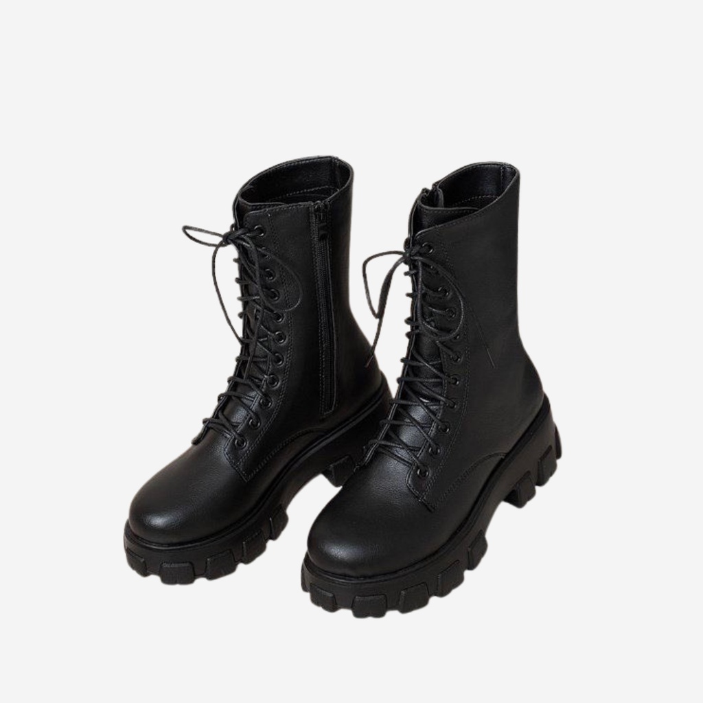 Giày Bốt martin mũi tròn buộc dây, giày boots cổ cao bốt chiến binh cá tính