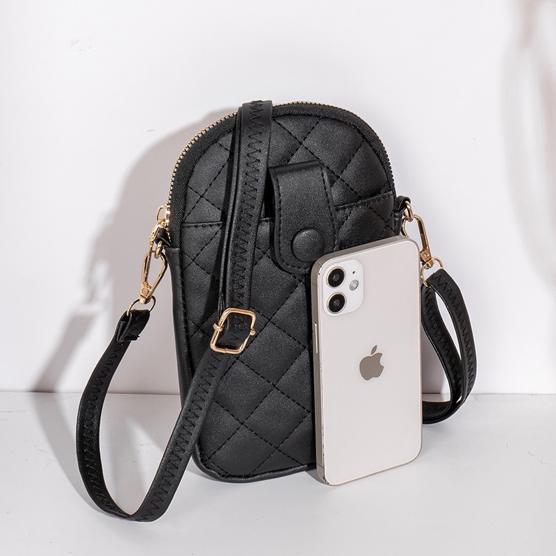 Túi Xách Đựng Điện Thoại Hai Lớp Dáng Vuông Nhỏ Thêu Họa Tiết Kim Cương Phong Cách Mới 2022 Cho Nữ