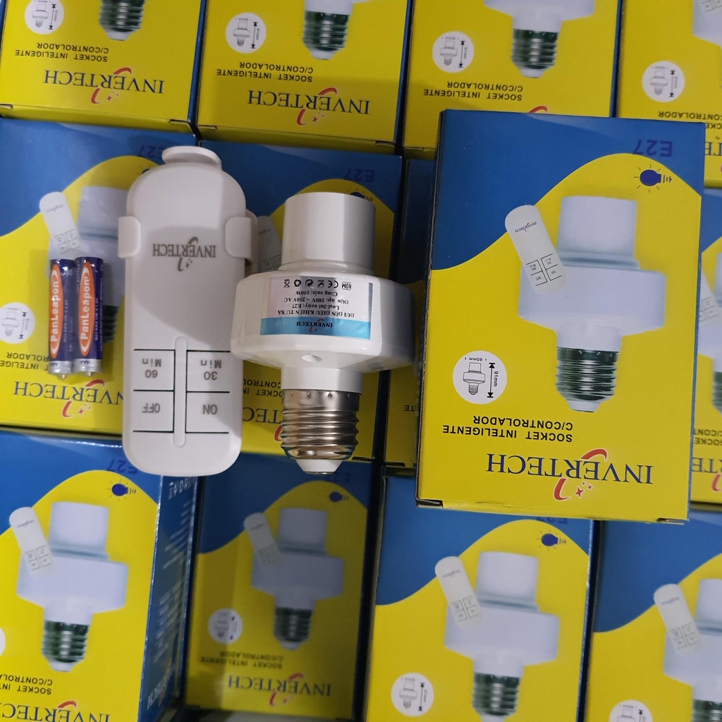 Đui đèn điều khiển từ xa E27 220V 100W INVERTECH có chức năng hẹn giờ tắt HÀNG CHÍNH HÃNG bắt sóng khoẻ xuyên tường