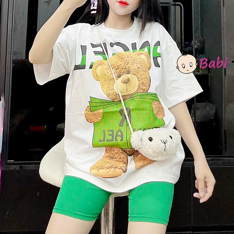 Bộ Bé Gái Mặc Hè In Gấu Quần Legging Lửng Xinh Xắn (17kg-52kg)