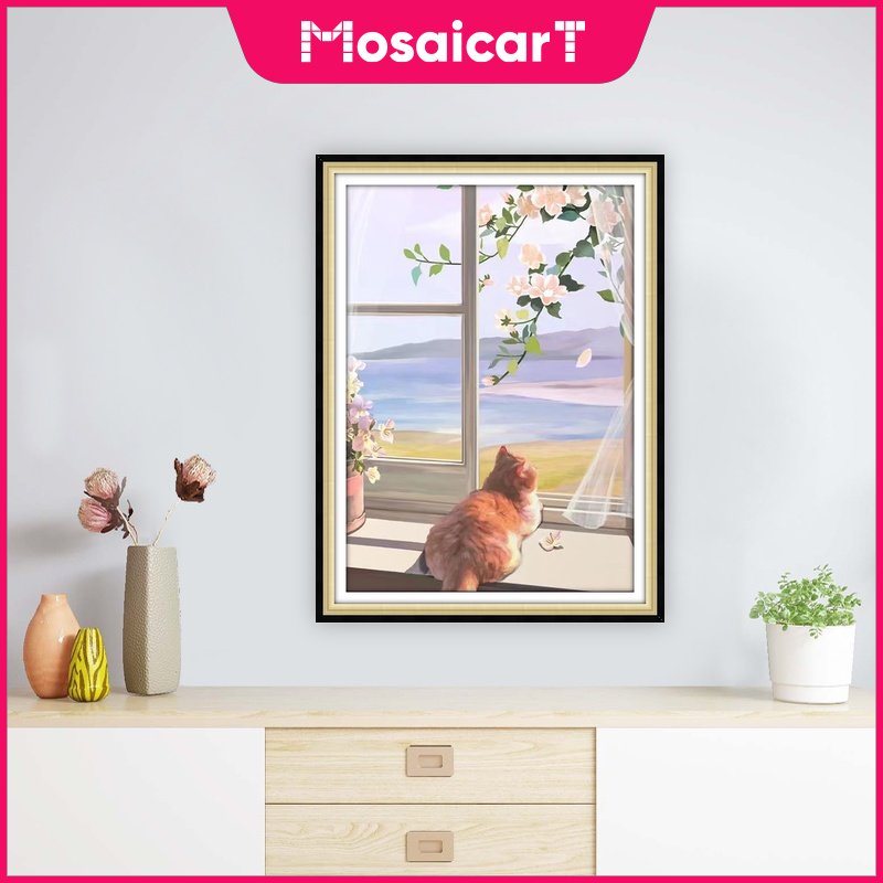 Bộ Tranh Đính Đá 5D DIY Hình Chú Mèo Dễ Thương Kích Thước 30x40cm / 40x50cm