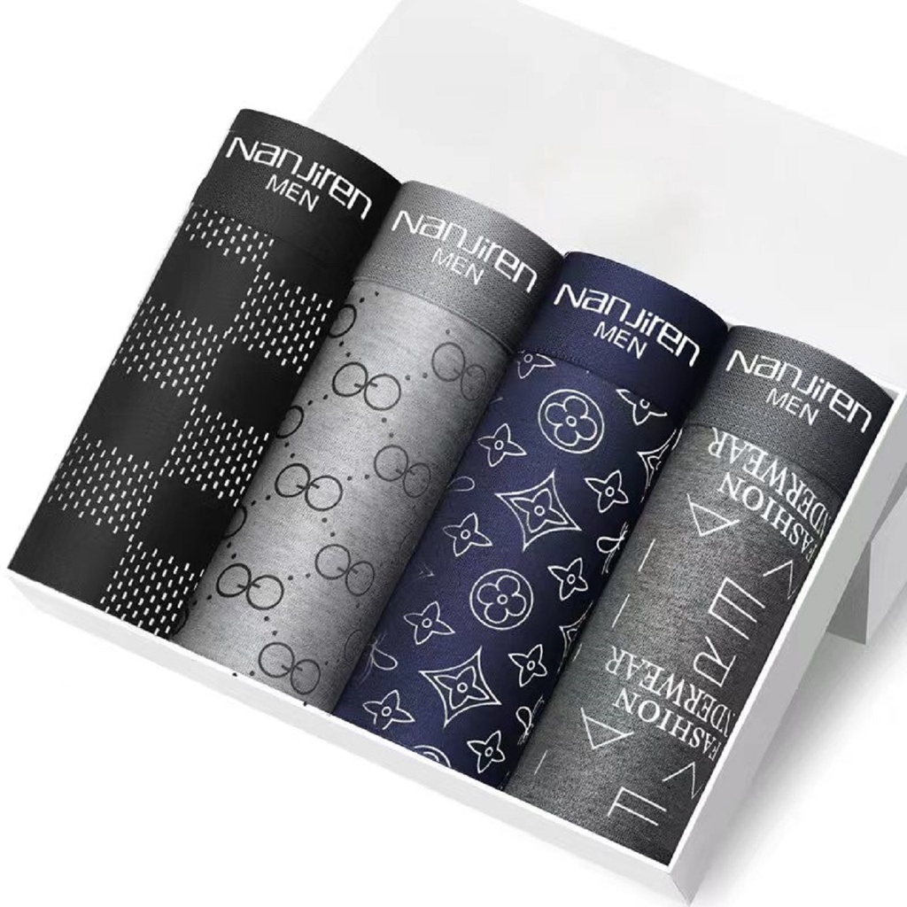 Sét 4 quần sịp nam boxer sịp nam vải thun cotton co dãn thấm hút kháng khuẩn NANJIREN - Vua Boxer