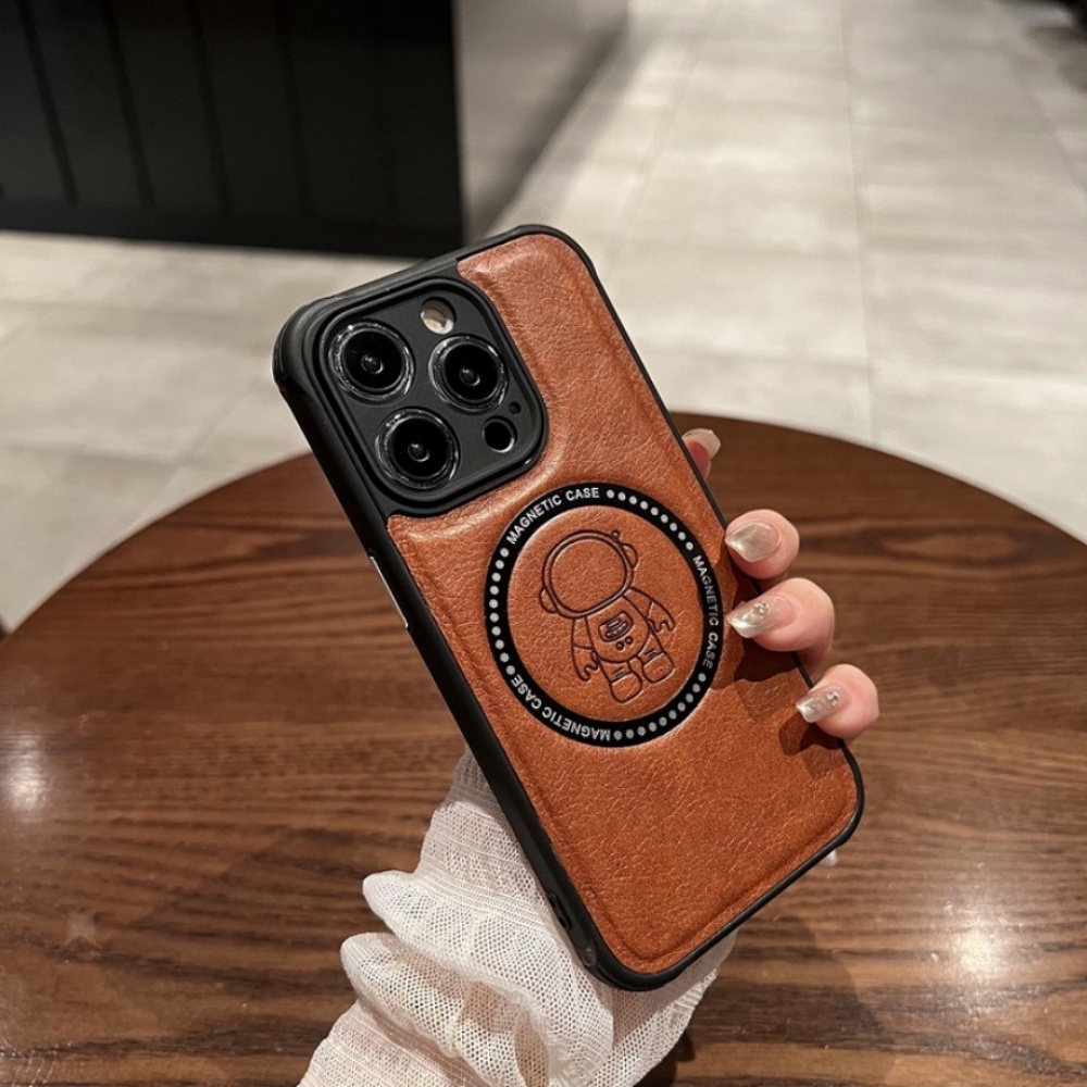 Ốp Điện Thoại Da Bò Mềm Bo Viền Hình Phi Hành Gia Kiểu Vintage Cho iPhone 14 13 12 11 Pro Max 14 Plus