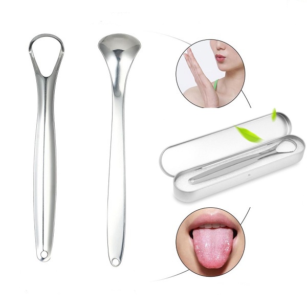 Dụng cụ cạo lưỡi, vệ sinh lưỡi làm sạch khoang miệng chất liệu inox có hộp đựng có thể tái sử dụng