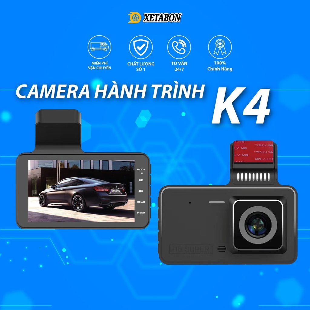 Camera hành trình ô tô K4 XETABON Full HD kèm thẻ nhớ 32GB quay đêm rõ nét,màn hình cảm ứng, quay đêm rõ nét, BảoXETABON