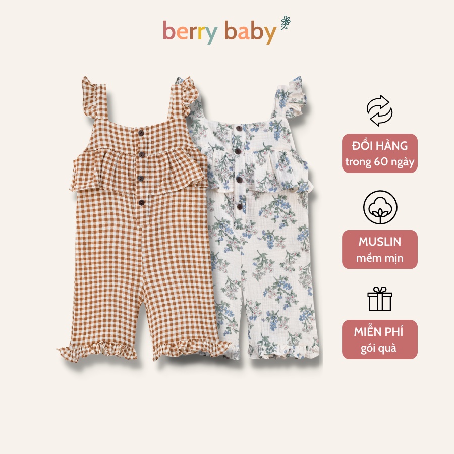 Bộ jumpsuit bé gái BERRY ống suông vai cánh tiên dáng bèo xô muslin RACHEL