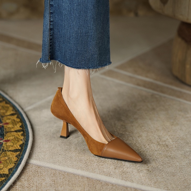 Giày Cao Gót Mũi Nhọn Phối Lông Vũ Thời Trang Sang Trọng Cho Nữ Giày Cao Gót Thiết Kế Đơn Giản Thời Trang Cao Cấp Trẻ Trung