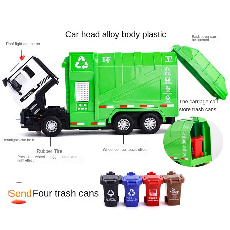 Xe Đồ Chơi Đựng Rác Có Đèn Và Âm Thanh Bằng Hợp Kim Cho Bé