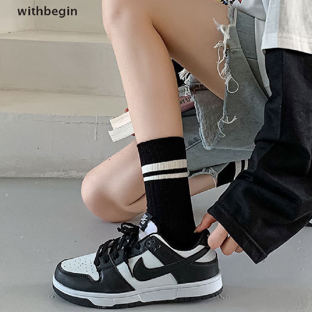 Set 2 Đôi Vớ Cotton Giữ Ấm Thoáng Khí Thoải Mái Họa Tiết Kẻ Sọc Chữ R Thời Trang Thường Ngày Cho Nữ